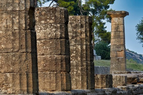 Temple of Hera, Temple of Hera, Heraion, Massive Ancient Stone Columns in a Ruined Landscape with