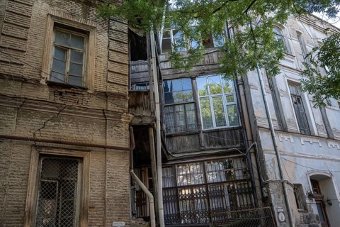 Tbilisi, Georgia. September 12th 2025. Traditional wooden and brick built old houses in Tbilisi Old