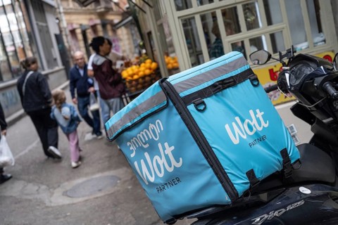Tbilisi, Georgia. September 15th 2025. A Wolt food delivery motorcycle parked in a Tbilisi City