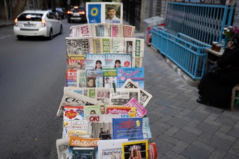 Tbilisi, Georgia. September 16th 2025. Georgian newspapers and magazines for sale at a street stall