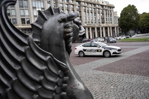 Tbilisi, Georgia. September 15th 2025. A Georgian police car on patrol in Freedom Square near