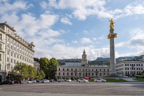 Tbilisi, Georgia. September 9th 2025 Freedom Square or Liberty Square and its iconic statue of