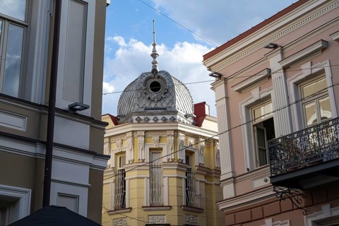 Tbilisi, Georgia. September 12th 2025. Traditional Georgian style domed roof of restored houses in