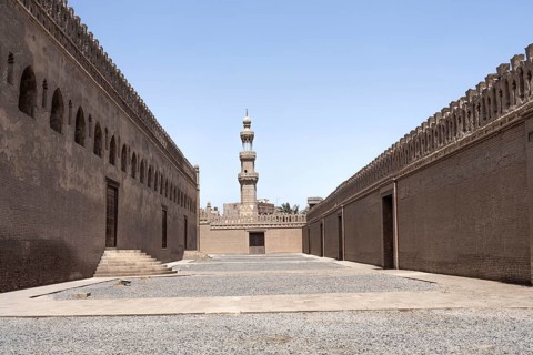 The interior entrance courtyard of the Tulunid Dynasty Mosque of Ibn Tulun in the Islamic Quarter