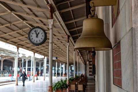The platform bell at the historical Sirkeci Railway Station, famous as the terminus of the Orient