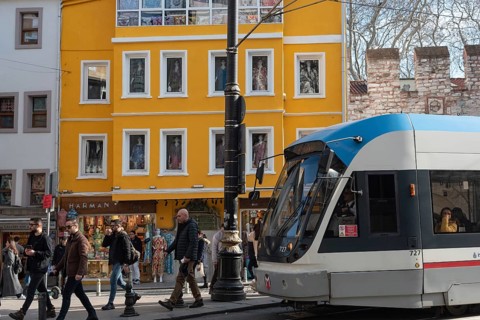 Istanbul, Turkey. January 3rd 2025 The Kabatas to Bagiclar Tram Line, the T1, Passing through