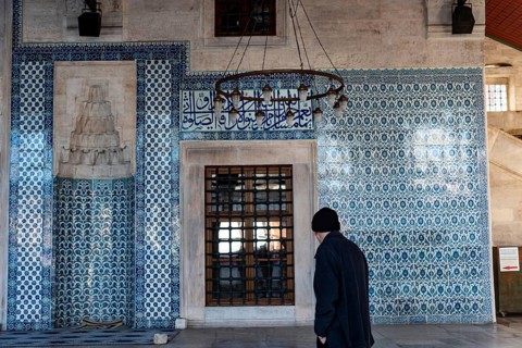 Istanbul, Turkey. January 3rd 2025. The stunning blue ceramic tiles of the 16th Century Rustem