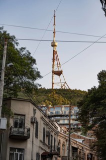 Tbilisi, Georgia. August 19th 2025. The TV telecommunications tower on top of Mtatsminda hill