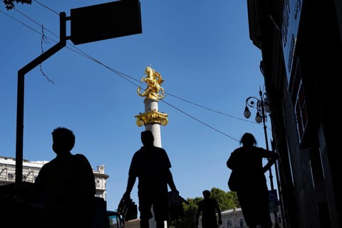 Tbilisi, Georgia. August 13th 2025. Freedom Square or Liberty Square and its iconic statue of