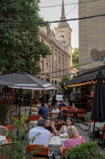 Tbilisi, Georgia. July 29th 2025. Locals and tourists enjoying the café culture of the Old Town in