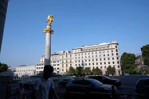 Tbilisi, Georgia. July 29th 2025. Freedom Square or Liberty Square and its iconic statue of George