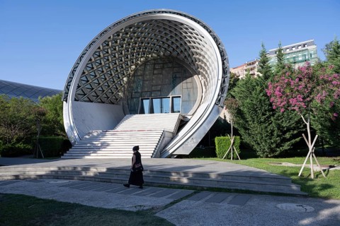 Tbilisi, Georgia. August 19th 2025. The modern architecture of Rike Music Theater and Exhibition