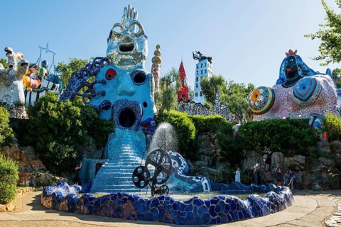 Colourful sculptures made of glass and mirrors, Giardino dei Tarocchi, Garden of Tarot, by Niki de