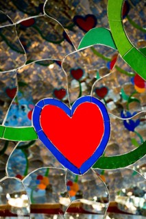Colourful hearts made of glass and mirrors, Giardino dei Tarot, by Niki de Saint Phalle, near