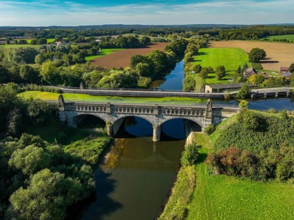 Olfen, North Rhine-Westphalia, Germany - Lippe, in front historic canal bridge Lippe Alte Fahrt,
