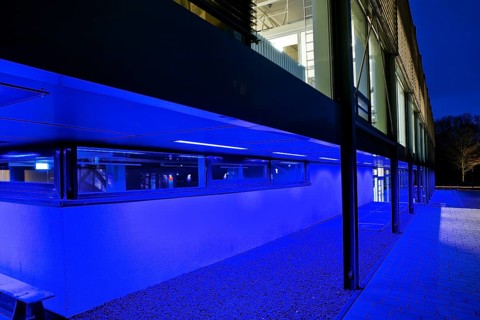 BlueBox Bochum in the evening, Department of Architecture at Bochum University, Central Campus,