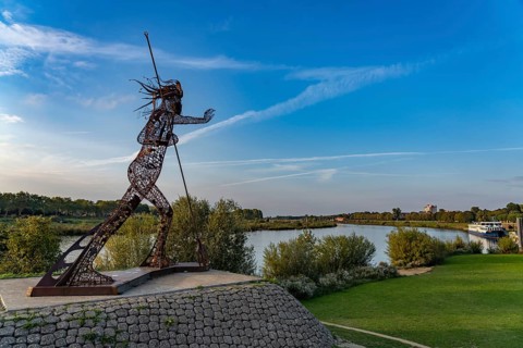 Peaceful Warrior sculpture Vreedzame Krijger on the Maas in Venlo, the Netherlands