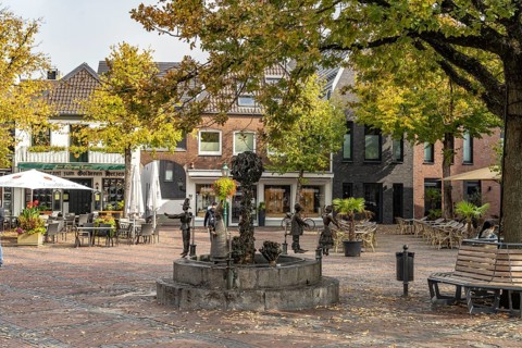 Market fountain on the market in Straelen, North Rhine-Westphalia, Germany