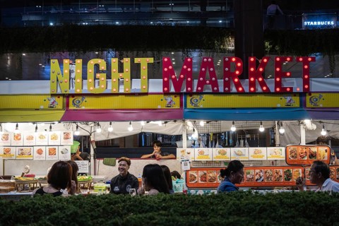 Bangkok, Thailand. March 26th 2025. A popular Thai street food night market in the shopping