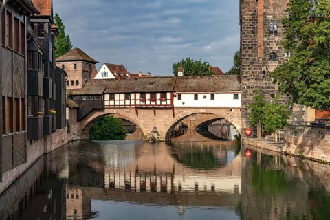 Henkersteg und Pegnitz, Nuremberg, Bavaria, Germany