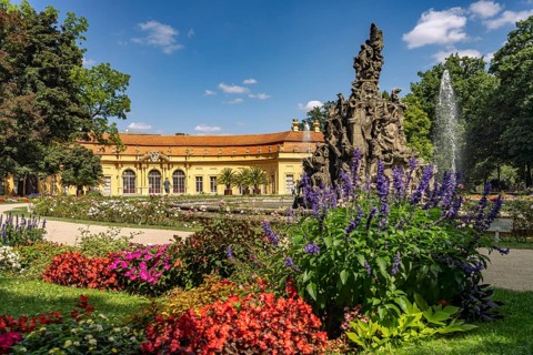 The Huguenot Fountain in the Palace Garden and the Orangery in Erlangen, Middle Franconia, Bavaria,