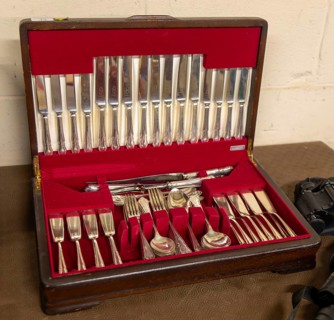 Vintage silver cutlery canteen silver knives forks, spoons, UK
