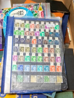 Stamp album collection page of Queen Elizabeth II Machin decimal definitive stamps, both mint and