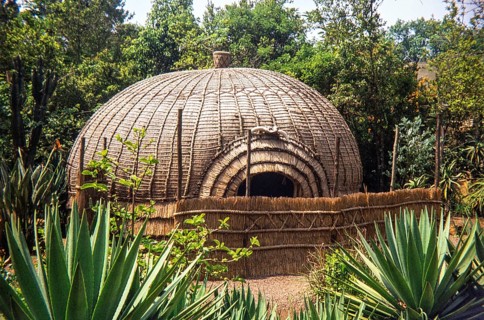 Traditional African beehive hut, known to the Zulu people of Southern Africa as an iQukwane, South