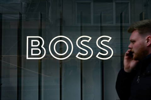 London, UK. January 29th 2025. The shop window logo for Boss, Hugo Boss a high end fashion retailer