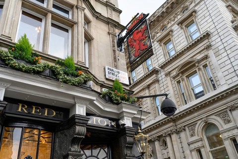 London, UK. January 31st 2025. The Red Lion Pub and restaurant with an elaborate ceiling,