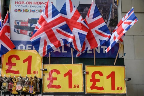London, UK. January 30th 2025. Souvenir gifts and Union Jack flags for sale to tourists priced one