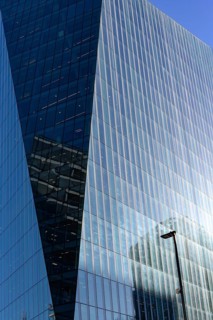 Close-Up architectural detail of a modern glass fronted office building in the city of London,