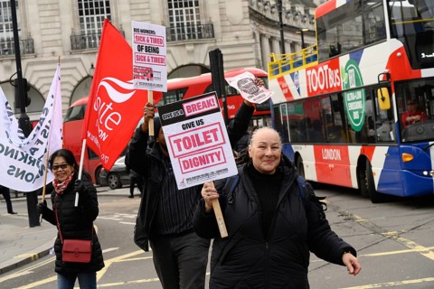 London, UK. January 30th 2025. Members of Unite the Union representing bus drivers have called on