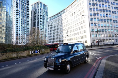 London, UK. January 31st 2025. A typical London black cab driving near Waterloo Station on the