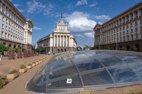 Sofia, Bulgaria. June 21st 2025. The Largo, an architectural complex of three Socialist Classicism