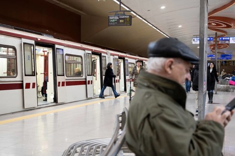 Sofia, Bulgaria. November 22nd 2025. Passengers on the platform of NDK metro station in central