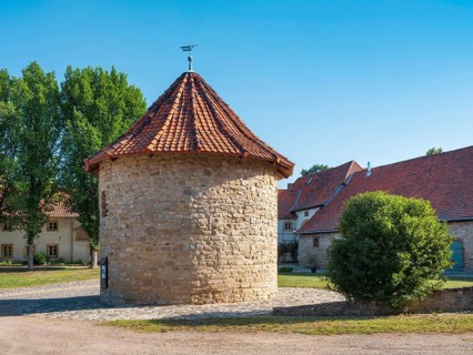 Hedersleben Abbey with dove tower, Taubenschlag, Saxony-Anhalt, Germany