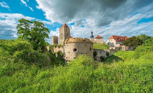 Querfurt Castle with defensive towers and bastion roundel, Querfurt, Saxony-Anhalt, Germany
