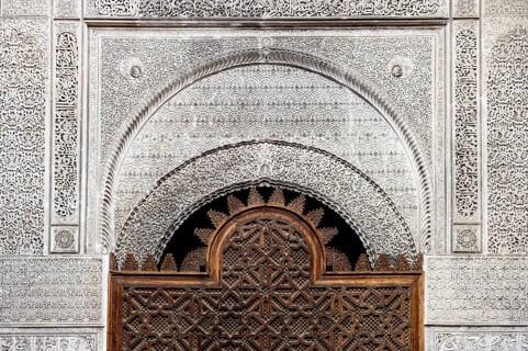 Courtyard of the Medersa Attarine Koran School, Fez El Bali, Medina, UNESCO World Heritage Site,