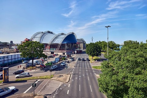 Large tent Musical Dome, general architecture, street, lantern, lanes, road markings lanes,