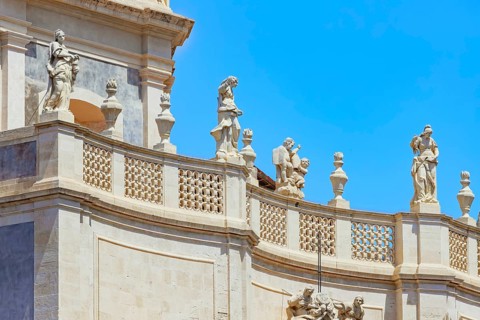 Badia di Sant'Agata church rooftop, low angle view, Catania, Sicily, Italy