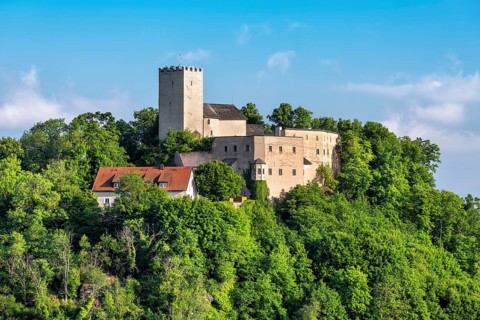 View of Falkenstein Castle, Falkenstein, Bavarian Forest, Upper Palatinate, Bavaria, Germany