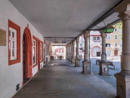 Arcades on the market square in Arnstadt, Thuringia, Germany