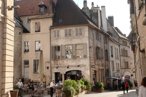 Dole, France. September 20th 2024 Café culture and beautiful architecture of Dole in the Jura