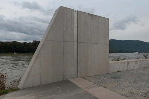 Concrete flood protection walls built as a barrier to prevent excessive flooding of the River