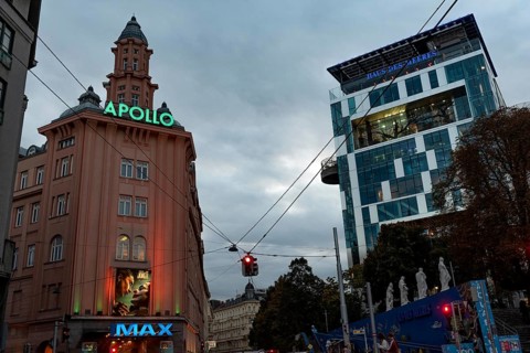 Vienna, Austria. October 15th 2024 The Haus Des Meeres Zoo and 360 Restaurant Building beside the