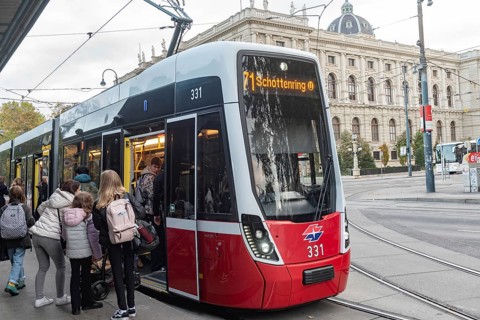Vienna, Austria October 14th 2024 Passengers boarding 71 Tram the first district Innere Stadt, near