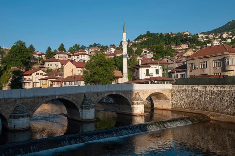 Sarajevo, Bosnia and Herzegovina. July 24th 2019 The Seher-Cehaja Bridge stone bridge crossing the