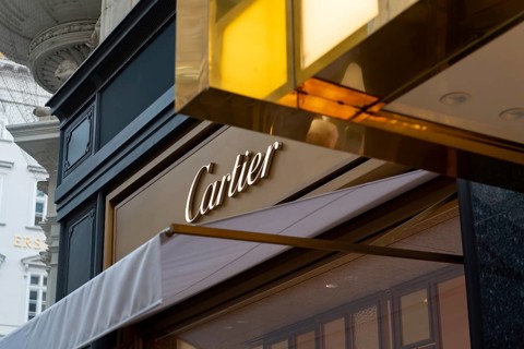 Vienna, Austria. October 15th 2024 Cartier logo and brand sign displayed on a Vienna store front,