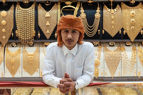 Dubai, United Arab Emirates. July 1st 2019 A young local man working in a jewellery shop in the